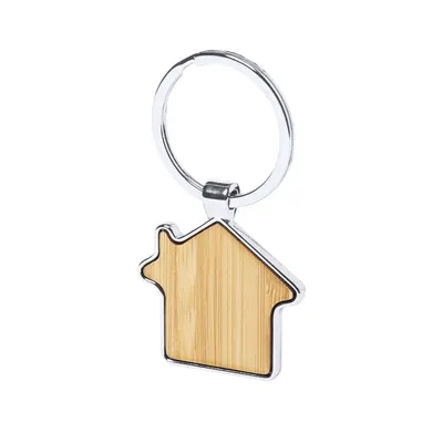 Llavero casita de metal y bambú personalizable