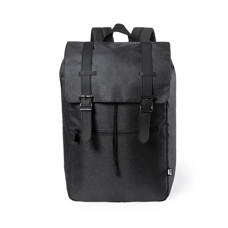 Mochila urbana de RPET Budley 300D hebillas metálicas en negro de poliéster 300D RPET, vista frontal