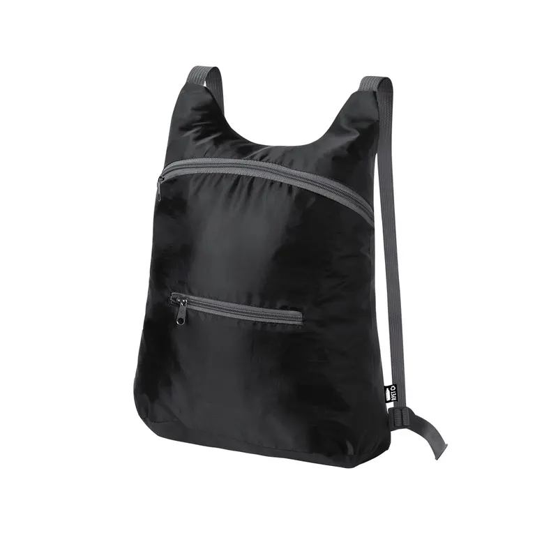 Mochila plegable de RPET Brocky 210D en negro de poliéster 210D RPET, vista frontal