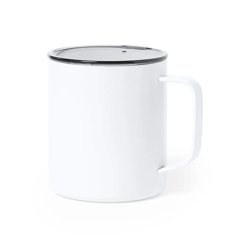 Taza térmica de acero Hanna 420 ml aislamiento al vacío en blanco de acero inox, vista frontal