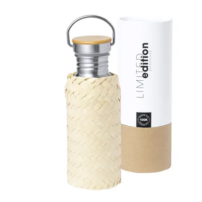 Bidón acero con funda de paja y asa 600 ml personalizable