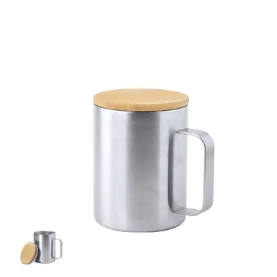 Taza térmica acero 350 ml tapa de bambú personalizable