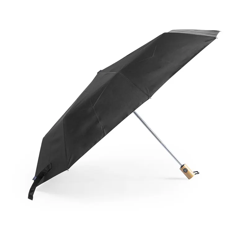 Paraguas plegable de RPET Keitty Ø 103 cm mango de bambú en negro de pongee 190T RPET, vista frontal