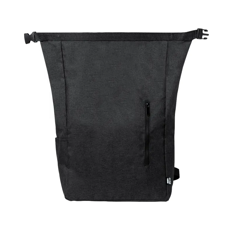 Mochila de RPET Sherpak 300D hebilla y bolsillo lateral en negro de poliéster 300D RPET, vista frontal