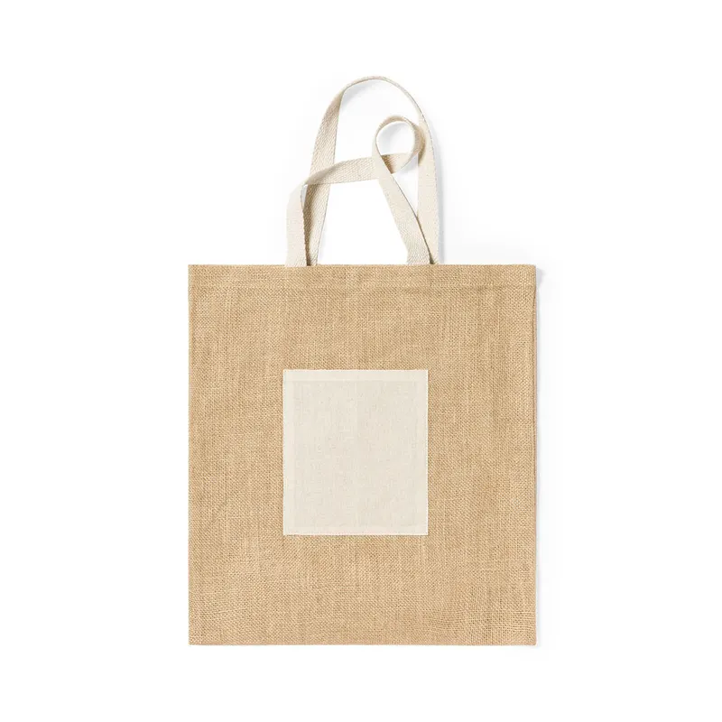 Bolsa de yute Flobux 240 g con bolsillo frontal en natural de yute/ algodón, vista frontal