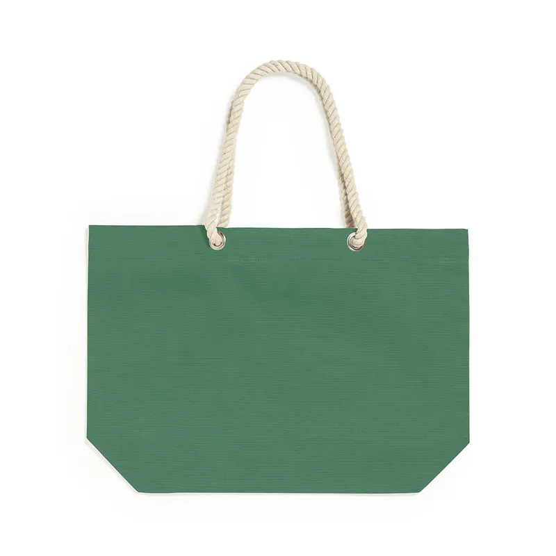 Bolsa de algodón Kauly 220 g con fuelle y asas 90 cm en verde de algodón 220 g/ m2, vista frontal