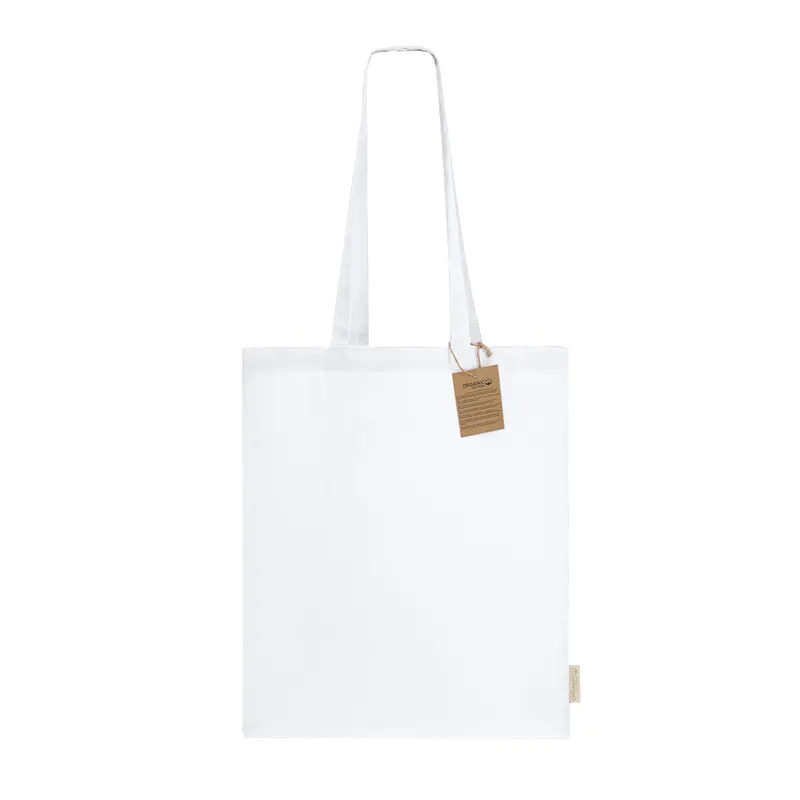 Bolsa de algodón orgánico Klimbou 140 g asas largas en blanco de algodón orgánico 140 g/ m2, vista frontal