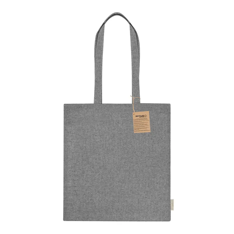 Bolsa de algodón reciclado Rassel 140 g asas largas en negro de algodón reciclado 140 g/ m2, vista frontal