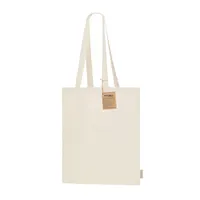 Bolsa de algodón reciclado Rassel 140 g asas largas de algodón reciclado 140 g/ m2, vista lateral