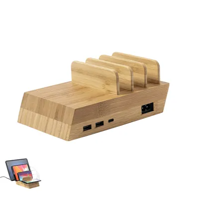 Estación de carga de bambú Lupint para 4 dispositivos personalizable