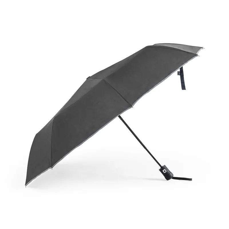 Paraguas plegable de RPET Nereus Ø 100 cm reflectante en negro de pongee 190T RPET, vista frontal