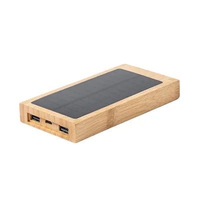 Batería externa solar de bambú Diuk 10.000 mAh personalizable