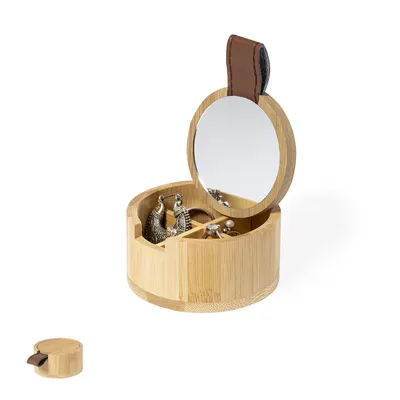 Joyero de bambú con espejo personalizable