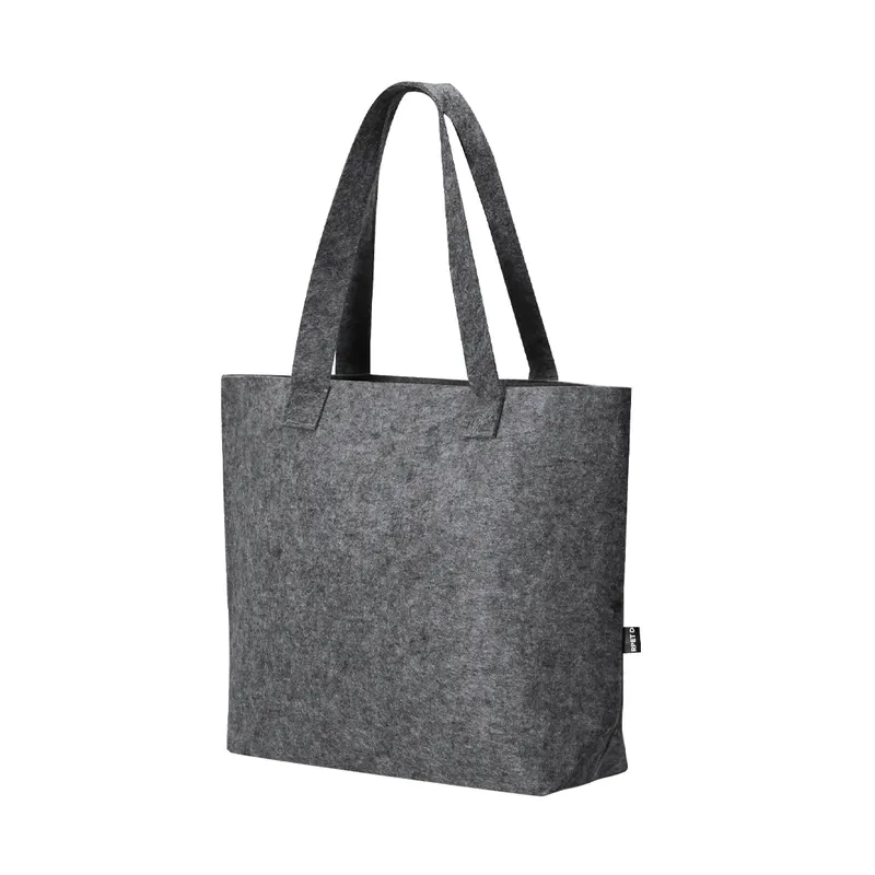 Bolsa de fieltro RPET Flavux con fuelle y asas anchas en gris de fieltro RPET, vista frontal