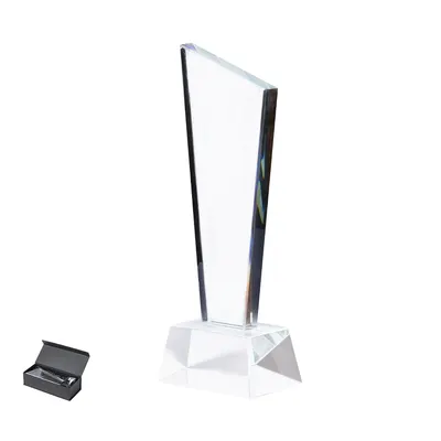 Trofeo de cristal Lanton con base y estuche personalizable