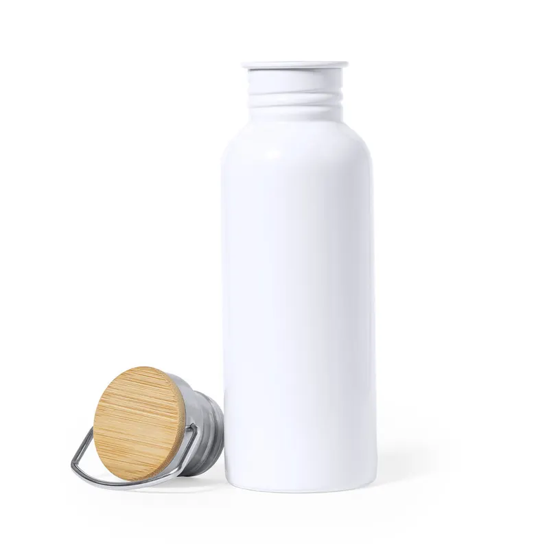 Bidón de acero Preuk retro 700 ml para sublimación en blanco de acero inox/ bambú, vista frontal