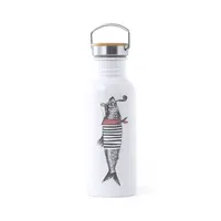 Bidón de acero Preuk retro 700 ml para sublimación de acero inox/ bambú, vista lateral