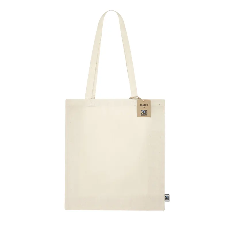 Bolsa de algodón Elatek Fairtrade 180 g con fuelle en fairtrade natural de algodón fairtrade 180 g/ m2, vista frontal