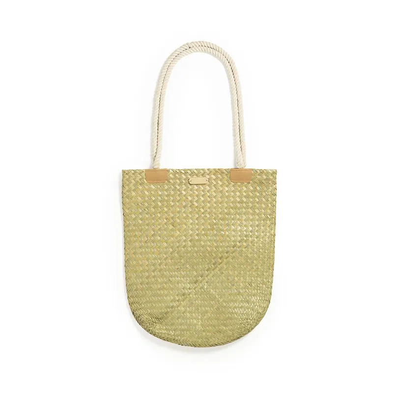 Bolso rectangular de paja Bedwey con asas de algodón en bolsa bedwey de paja/ algodón, vista frontal