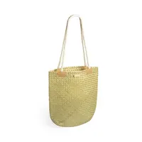 Bolso rectangular de paja Bedwey con asas de algodón de paja/ algodón, vista lateral