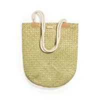Bolso rectangular de paja Bedwey con asas de algodón de paja/ algodón, detalle 1