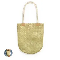 Bolso rectangular de paja Bedwey con asas de algodón de paja/ algodón, vista frontal