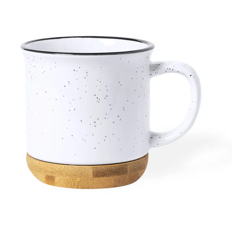 Taza de cerámica Larray vintage 330 ml base de bambú en blanco de cerámica/ bambú, vista frontal