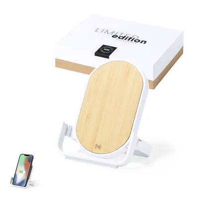 Cargador inalámbrico de bambú Buisson con soporte 10 W personalizable