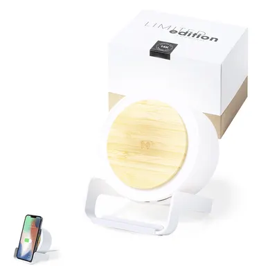 Lámpara de bambú con altavoz y cargador, 12 LED personalizable
