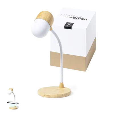 Lámpara de bambú con altavoz y cargador, 14 LED personalizable