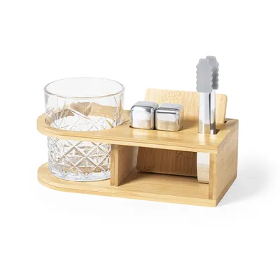 Set de whisky Devon con vaso, cubitos de acero y bambú personalizable
