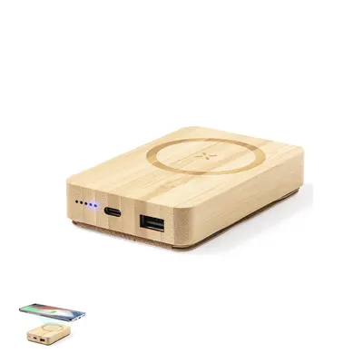 Batería externa de bambú Dobson 5.000 mAh inalámbrica personalizable