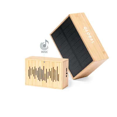 Altavoz solar Bluetooth de bambú Laurens FSC personalizable