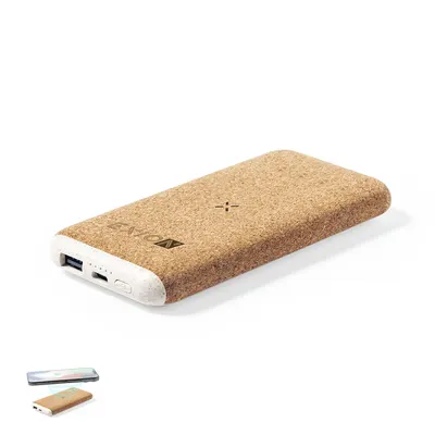 Batería externa de corcho Limerick 8.000 mAh inalámbrica personalizable