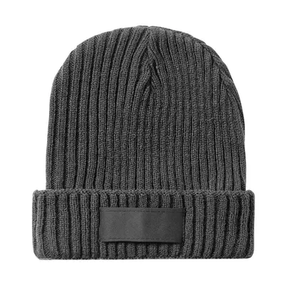 Gorro de punto de canalé Selsoker con etiqueta frontal personalizable