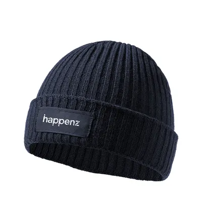Gorro de punto de canalé con etiqueta frontal personalizable