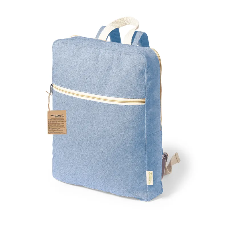 Mochila de algodón reciclado Nidoran 275 g en azul de algodón reciclado 280 g/ m2, vista frontal
