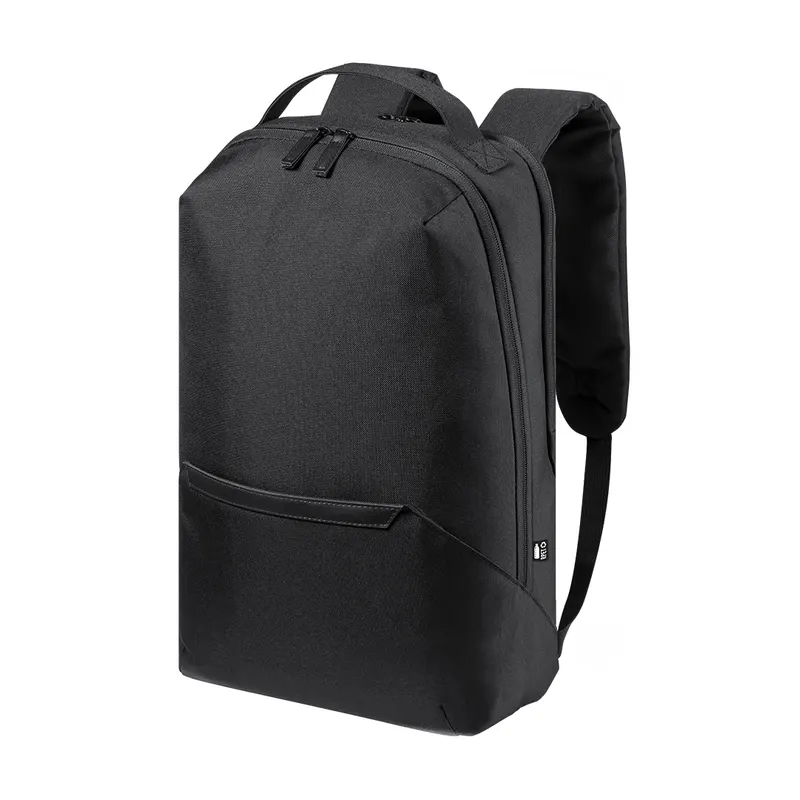 Mochila de RPET Elanis 600D antirrobo portátil 15 pulgadas en negro de poliéster 600D RPET, vista frontal