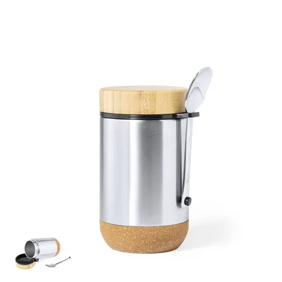 Fiambrera de acero, bambú y corcho Cambrix 450 ml con cuchara personalizable