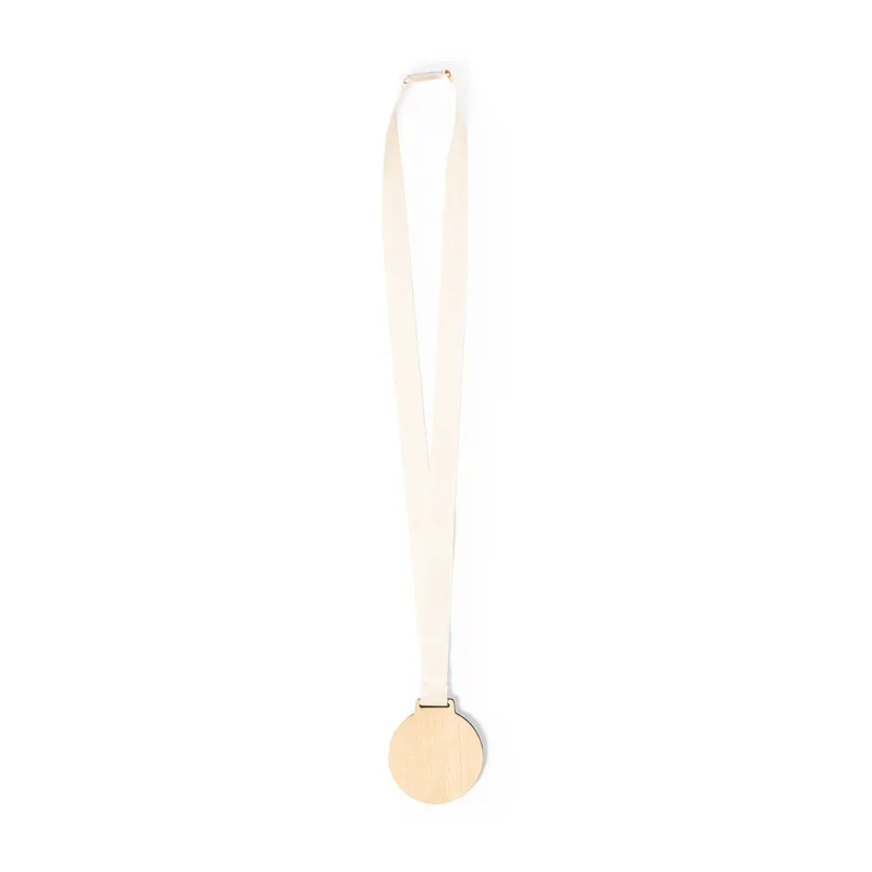 Medalla de madera natural Guster con cordón de algodón en blanco de madera/ algodón, vista frontal