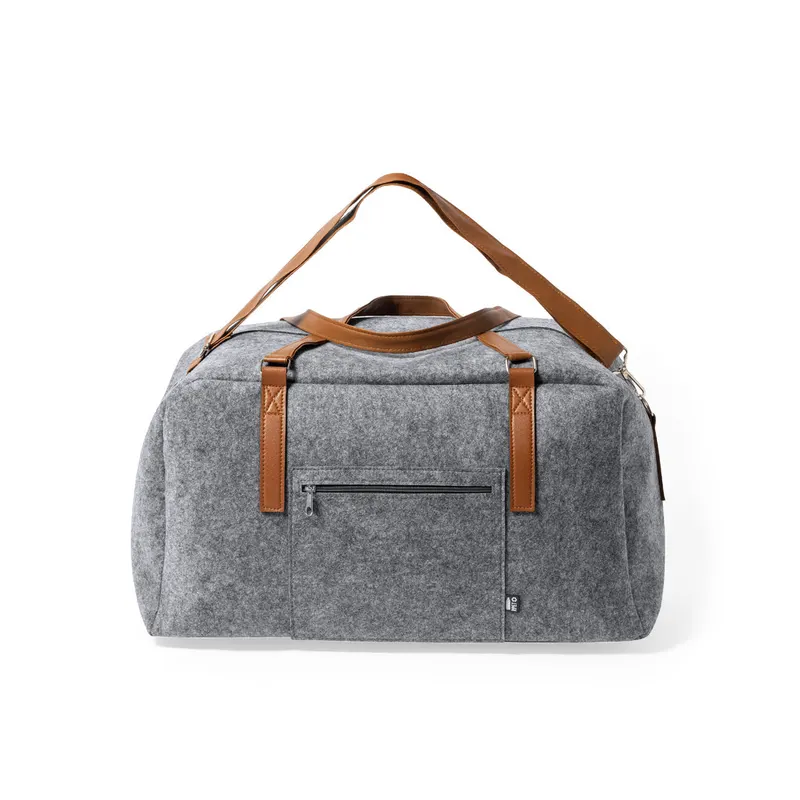 Bolso de fieltro RPET Denver con asas de polipiel en gris de PU/ fieltro RPET, vista frontal