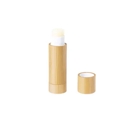 Bálsamo labial vainilla SPF15 envase bambú capucha personalizable