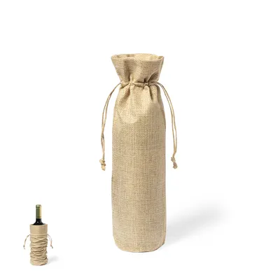 Bolsa de poliéster para botella con cordón de yute personalizable