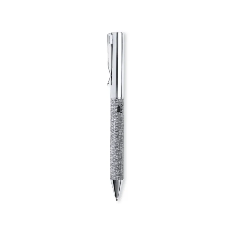 Bolígrafo de metal Higolf recubierto de RPET con estuche en plateado de poliéster RPET/ metal, vista frontal