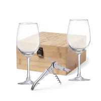 Set de vino Neider con 2 copas y sacacorchos en estuche de bambú, vista frontal