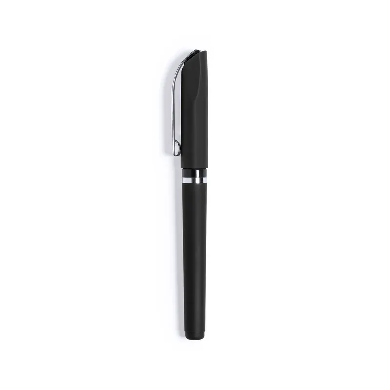 Roller de ABS Bandax tacto goma clip metálico en negro de acabado caucho, vista frontal