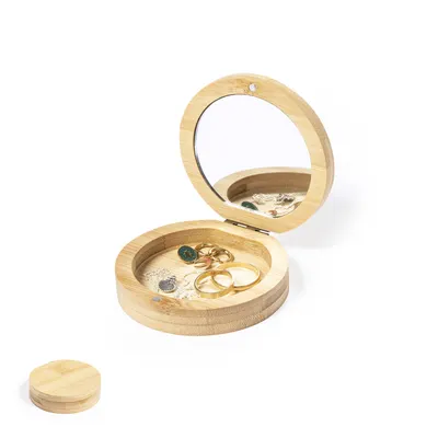 Joyero de bambú con espejo y cierre magnético personalizable