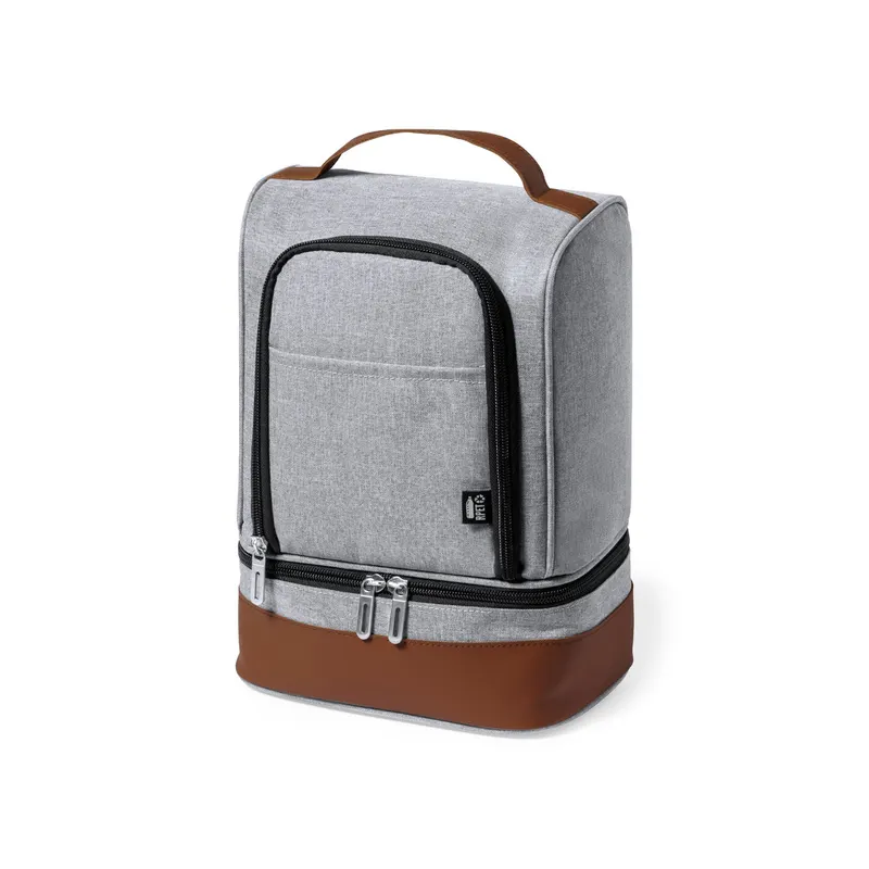 Nevera de RPET Kumak 600D 6 l con base de polipiel en gris de poliéster 600D RPET/ PU/ PEVA, vista frontal