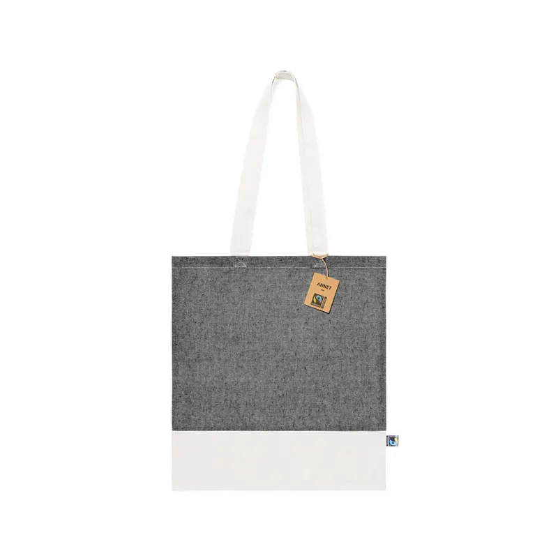 Bolsa de algodón Annet Fairtrade 140 g bicolor en fairtrade negro de algodón fairtrade 140 g/ m2, vista frontal
