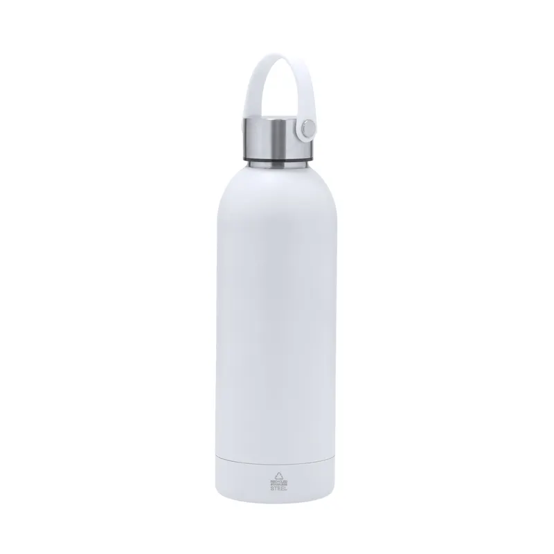 Botella térmica de acero reciclado Breidy 500 ml con asa en blanco de acero inox reciclado, vista frontal